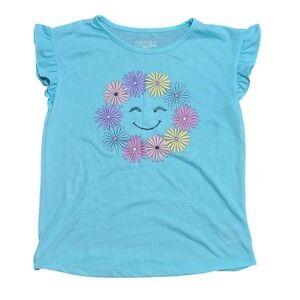 Saint Eve Kids Girls Blue Daisy Smiley Face Pajama Top Ruffle Sleeve Size 10